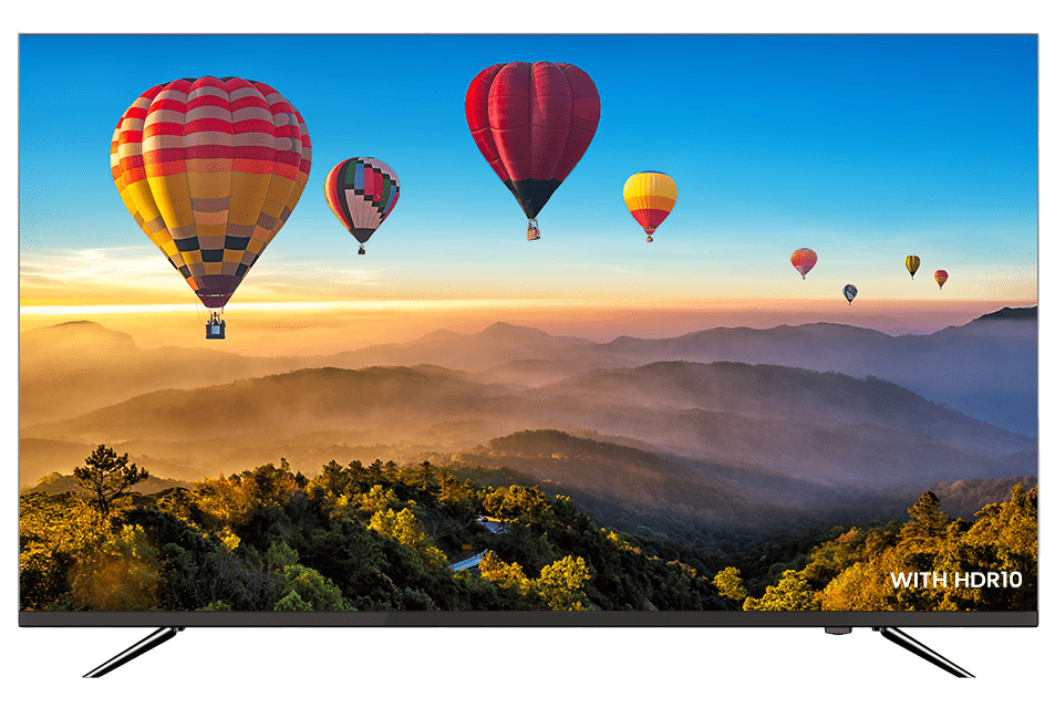 Colorful Hot air balloon image on V+ OS frameless tv with HDR10 functionality
