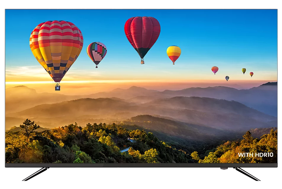 Colorful Hot air balloon image on V+ OS frameless tv with HDR10 functionality