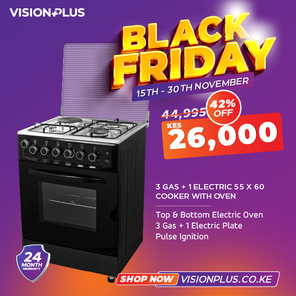 3 Gas 1 Electric Plate 55X60 Standing Cooker with Electric Oven Vision Plus
