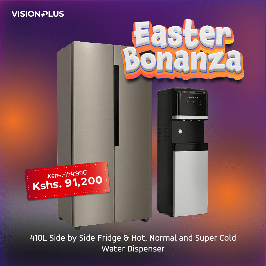 Introducing the 410L Side by Side Fridge & Hot, Normal and Super Cold Water Dispenser – Easter Bonanza — Now Available at Vision Plus Kenya